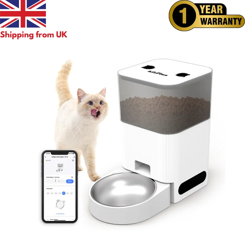 KITPLUS 4L APP Controlled Anti-Clog Design Pet Food Dispenser with Scheduled Timer & Voice Recording