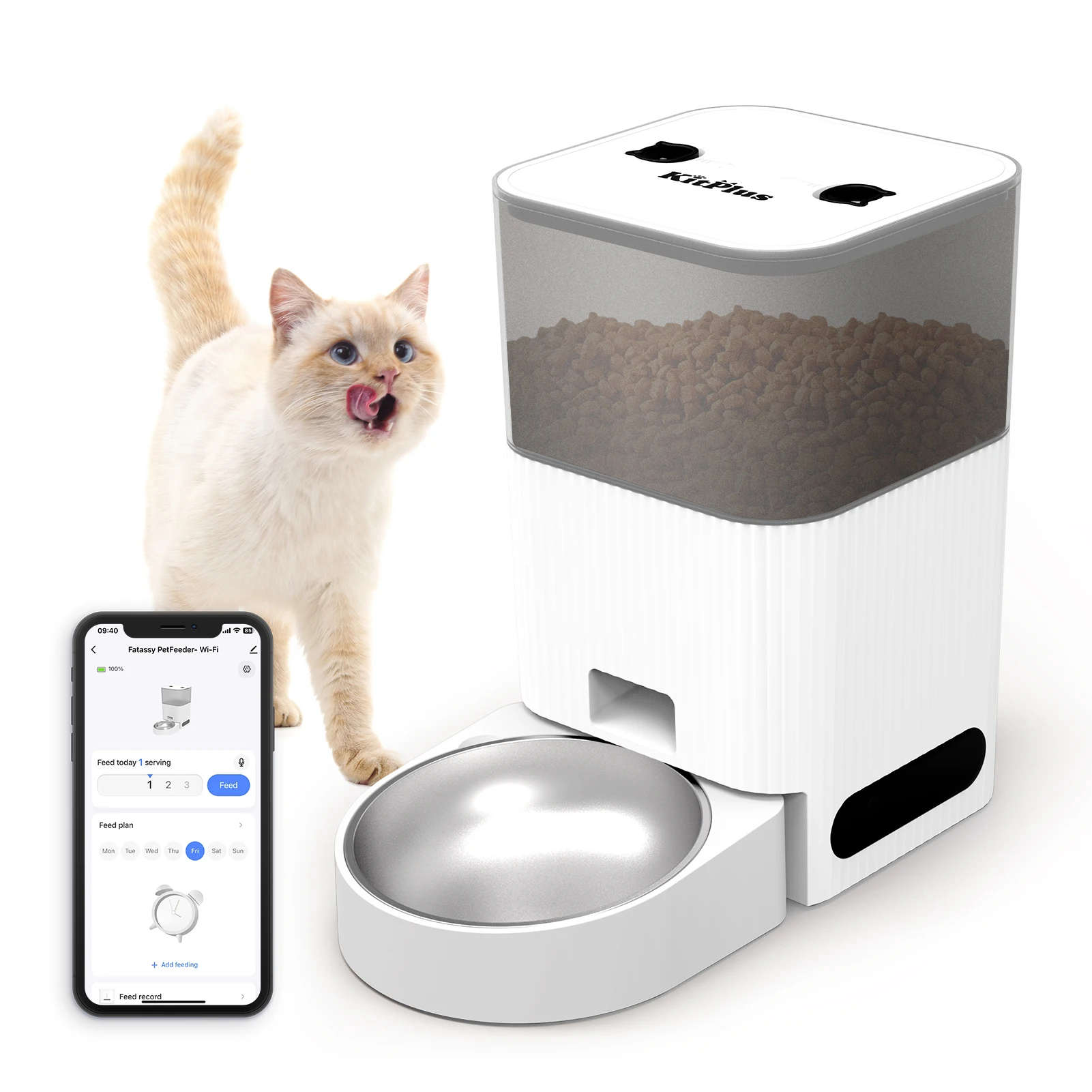 KITPLUS 4L APP Controlled Anti-Clog Design Pet Food Dispenser with Scheduled Timer & Voice Recording - Image 8